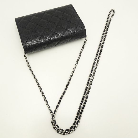 Chanel Mini Chain Wallet Matelasse Caviar Skin Black Wallet - Picture 3 of 6
